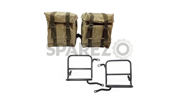 Royal Enfield Classic 500cc 350cc Sand Color Pannier Pair Set with Fitting Frame - SPAREZO